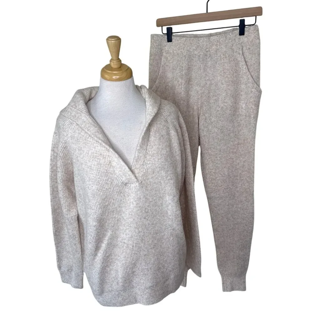 HATCH The Cozy Waffle Visitor Hoodie (M) + Maternity Jogger (S) Oatmeal Mélange - Picture 3 of 13
